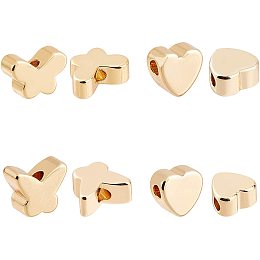 BENECREAT 40PCS 18K Gold Plated Spacer Beads Butterfly & Heart Brass Beads for Bracelet Necklace DIY Jewelry Making - 10PCS/Shape