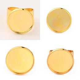 CHGCRAFT 16Pcs 4 Size Adjustable Brass Finger Rings Components, Pad Ring Base Settings, Flat Round, Golden, US Size 6~7 3/4(16.5~17.9mm), Tray: 16~25mm, 4Pcs/size