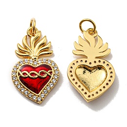 Honeyhandy Rack Plating Brass Cubic Zirconia Pendants, with Enamel, Lead Free & Cadmium Free, Long-Lasting Plated, Heart, Real 18K Gold Plated, 23x13.5x3mm, Hole: 3.6mm