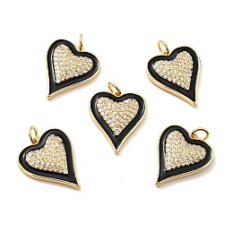 Honeyhandy Rack Plating Brass Micro Pave Clear Cubic Zirconia Pendants, Long-Lasting Plated, Lead Free & Cadmium Free & Nickel Free, with Enamel, Heart, Real 18K Gold Plated, 20x16x3mm, Jump Ring: 5x1mm, 3mm Inner Diameter