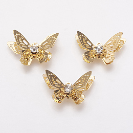 Honeyhandy Brass Micro Pave Cubic Zirconia Pendants, Real 18K Gold Plated, Butterfly, 13.5x20x4mm, Hole: 1mm