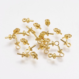 Honeyhandy Brass Peg Bails Pendants, For Half Drilled Beads, Long-Lasting Plated, Real 18K Gold Plated, 6.5mm, Hole: 1.5mm, Pin: 0.7mm