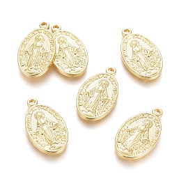 Honeyhandy Brass Pendants, Long-Lasting Plated, Miraculous Medal, Oval with Virgin Mary, Real 18K Gold Plated, 20.5x11.5x2mm, Hole: 1.4mm