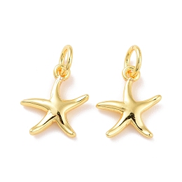 Honeyhandy Brass Charms, with Jump Ring, Cadmium Free & Lead Free, Starfish, Real 18K Gold Plated, 12x10.5x2mm, Hole: 3mm