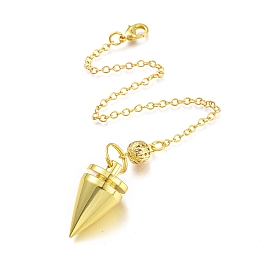 Honeyhandy Brass Dowsing Pendulum Big Pointed Pendants, with Lobster Claw Clasps, Cone, Golden, 220x2.5mm