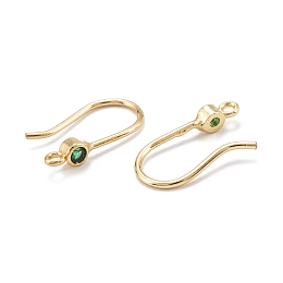 Honeyhandy Brass Micro Pave Clear Cubic Zirconia Earring Hooks, with Horizontal Loop, Real 18K Gold Plated, Green, 14x7.5x3mm, 20 Gauge, Hole: 1mm