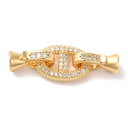Honeyhandy Brass Micro Pave Clear Cubic Zirconia Fold Over Clasps, Oval, Real 18K Gold Plated, Oval: 14.5x9x2mm, Inner Diameter: 3x3.4mm; Clasp: 12x5x6.5mm, Inner Diameter: 1.5x3mm