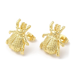 Honeyhandy Brass Insect Beetle Stud Earrings, Lead Free & Cadmium Free, Real 18K Gold Plated, 18x17mm