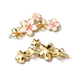 Honeyhandy Rack Plating Brass Enamel Connector Charms, Flower Links, Cadmium Free & Lead Free, Long-Lasting Plated, Real 18K Gold Plated, 40x18.5x4.5mm, Hole: 1.2mm