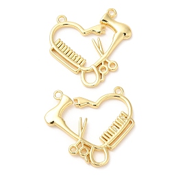 Honeyhandy Rack Plating Brass Pendants, Long-Lasting Plated, Cadmium Free & Lead Free, Scissors Comb Hair Dryer Charms, Real 18K Gold Plated, 25.5x27.5x2mm, Hole: 1.8mm