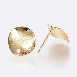 Honeyhandy Brass Ear Stud Findings, with Loop, Nickel Free, Real 18K Gold Plated, Flat Round, 12mm, Hole: 1mm, pin: 0.5mm