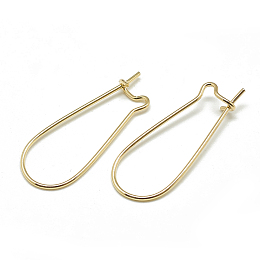 Honeyhandy Brass Hoop Earrings, Real 18K Gold Plated, 18 Gauge, 37x14mm, Pin: 1mm