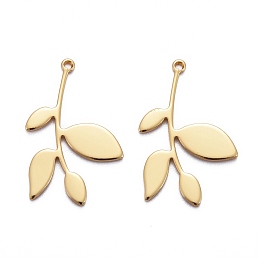 Honeyhandy Brass Pendants, Long-Lasting Plated, Leaf, Real 18K Gold Plated, 24x15x1mm, Hole: 1mm