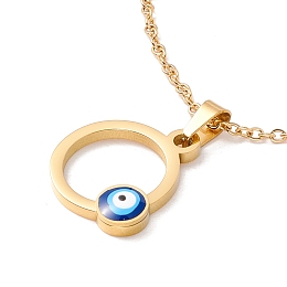 Honeyhandy Ion Plating(IP) 304 Stainless Steel Ring with Evil Eye Pendant Necklace with Enamel for Women, Golden, 18.5 inch(47cm)