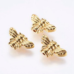 Honeyhandy Alloy Beads, Real 18K Gold Plated, Bee, Golden, 9x15x4mm, Hole: 1.5mm