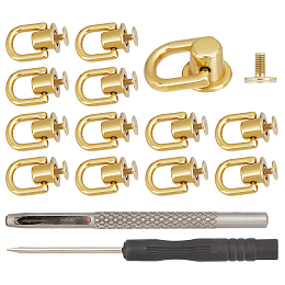 GORGECRAFT 20 Sets D Ring Stud Screw Ball Post Head Buttons Rotatable Chicago Stud Screw Nail Rivet Tumbler Accessories Chains Metal Ring with Hole Punch for Wallet Strap Shoe Accessories (Golden)