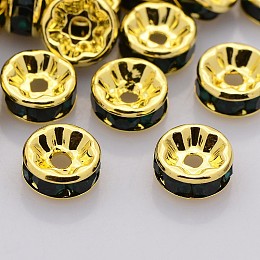 Honeyhandy Brass Rhinestone Spacer Beads, Grade A, Straight Flange, Golden Metal Color, Rondelle, Jet, 8x3.8mm, Hole: 1.5mm