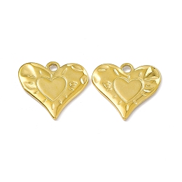 Honeyhandy Ion Plating(IP) 304 Stainless Steel Pendants, Heart Charm, Real 18K Gold Plated, 24x25.5x2mm, Hole: 3mm