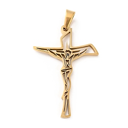 Honeyhandy 201 Stainless Steel Pendants, Crucifix Cross, Golden, 39.5x26.5x1.5mm, Hole: 6.5x4mm