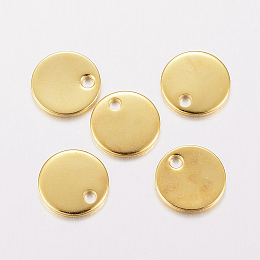 Honeyhandy 201 Stainless Steel Charms, Stamping Blank Tag, Flat Round, Golden, 8x0.8mm, Hole: 1.2mm