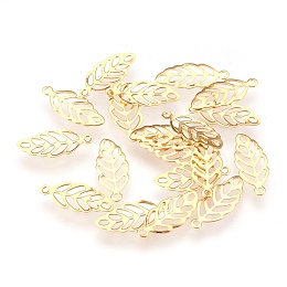 Honeyhandy 304 Stainless Steel Pendants, Leaf, Golden, 13x5.5x0.2mm, Hole: 0.8mm