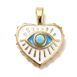 Honeyhandy Ion Plating(IP) 304 Stainless Steel Pendants, with Enamel, Golden, Heart with Eye, White, 22x17.5x6mm, Hole: 6x3.5mm