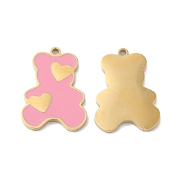 Honeyhandy Ion Plating(IP) 316L Surgical Stainless Steel Pendants, with Enamel, Bear with Heart Charm, Real 18K Gold Plated, 17x12.5x1.4mm, Hole: 1mm