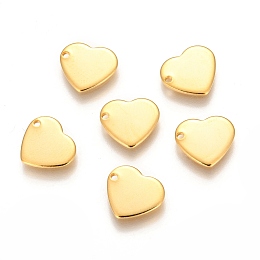 Honeyhandy 304 Stainless Steel Charms, Stamping Blank Tag, Heart, Real 24K Gold Plated, 10x11x0.8mm, Hole: 1mm