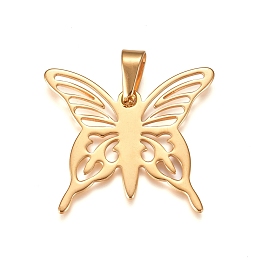 Honeyhandy 304 Stainless Steel Pendants, Butterfly, Golden, 31x35x1mm, Hole: 10x4.5mm