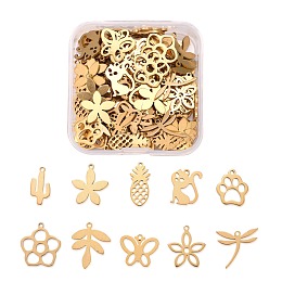 Honeyhandy 100Pcs 10 Style 304 Stainless Steel Pendants, Laser Cut, Mixed Shapes, Golden, 10pcs/style