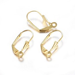 Honeyhandy 304 Stainless Steel Leverback Earring Findings, with Loop, Real 18k Gold Plated, 19x12x6mm, Hole: 1.5mm, Pin: 0.8mm