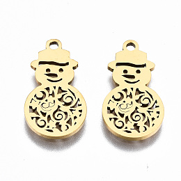 Honeyhandy 201 Stainless Steel Pendants, Laser Cut, Christmas Snowman, Golden, 18x9.5x1mm, Hole: 1.4mm