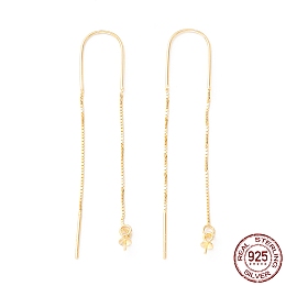 Honeyhandy 925 Sterling Silver Ear Thread with Peg Bails, U-shape Link with Long Chain Stud Earring Findings, for Half Drilled Beads, Golden, 87.5mm, Pin: 0.7mm and 0.6mm(for half drilled beads)