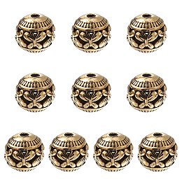 Honeyhandy Tibetan Style Hollow Alloy Beads, Rondelle with Butterfly, Golden, 11mm