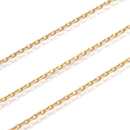 Honeyhandy Ion Plating(IP) 304 Stainless Steel Cable Chains, Diamond Cut Chains, Soldered, Oval, Golden, 2x1.4x0.4mm