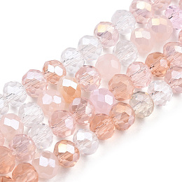 Honeyhandy Electroplate Glass Beads Strands, Faceted, Rondelle, Misty Rose, 4.5x3.5mm, Hole: 1mm, about 140~143pcs/strand, 18.90 inch~19.29 inch(48cm~49cm)