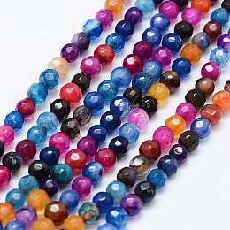 Honeyhandy Natural Agate Beads Strands, Dyed & Heated, Round, Faceted, Mixed Color, 4mm, Hole: 0.5mm, about 92pcs/strand, 14.57 inch(37cm)