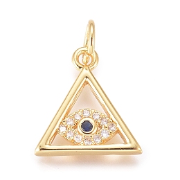 Honeyhandy Brass Micro Pave Cubic Zirconia Pendants, with Jump Ring, Triangle with Evil Eye, Clear, Golden, 13x12x2mm, Hole: 2.4mm