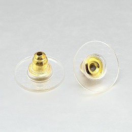 Honeyhandy Iron Ear Nuts, Earring Backs, with Plastic, Golden, 11x6.5mm, Hole: 1mm