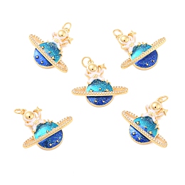 Eco-Friendly Brass Micro Pave Cubic Zirconia with Enamel Pendants, Long-Lasting Plated, Lead Free & Cadmium Free & Nickel Free, Real 18K Gold Plated, Real 18K Gold Plated, 23x25x5mm, Hole: 3mm