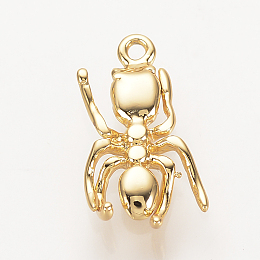 Honeyhandy Brass Charms, Nickel Free, Real 18K Gold Plated, Spider, 13x6.5x2mm, Hole: 1mm