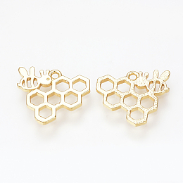 Honeyhandy Brass Charms, Nickel Free, Real 18K Gold Plated, Bee Honeycomb, 11x13x1mm, Hole: 1mm