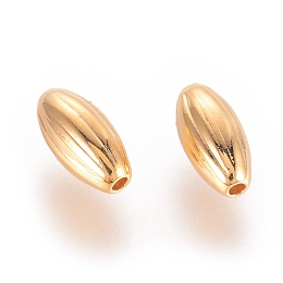 Honeyhandy Brass Corrugated Beads, Nickel Free, Real 18K Gold Plated, Oval, 8x4mm, Hole: 1mm