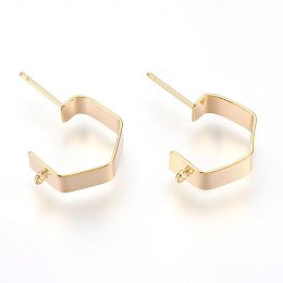 Honeyhandy Brass Ear Stud Findings, with Loop, Nickel Free, Real 18K Gold Plated, 17x5mm, Hole: 1mm, Pin: 1mm