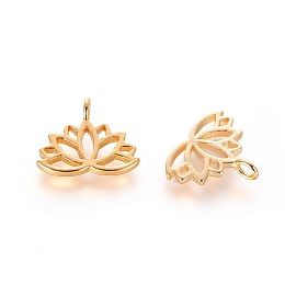 Honeyhandy Brass Charms, Lotus Flower, Nickel Free, Real 18K Gold Plated, 10.5x12.5x1mm, Hole: 1.8mm