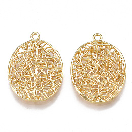 Honeyhandy Brass Filigree Pendants, Oval, Real 18K Gold Plated, 24.5x18x2mm, Hole: 1.5mm