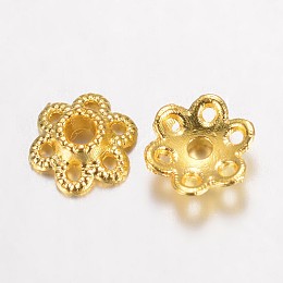 Honeyhandy Alloy Fancy Bead Caps, Hollow 6-Petal Flower, Golden, 6.5x2mm, Hole: 1mm