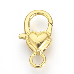 Honeyhandy Alloy Lobster Claw Clasps, Heart, Golden, 26.5x15x6.5mm, Hole: 4mm