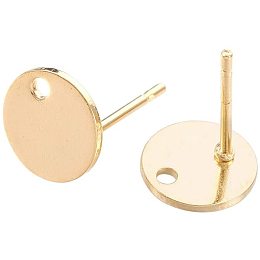 UNICRAFTALE 10pcs Stainless Steel Stud Earring Findings Golden Ear Stud Components Flat Round Earring Making Findings with Loop for Earring Making 8x0.8mm