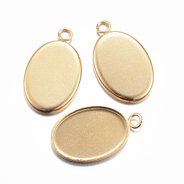 Honeyhandy Ion Plating(IP) 304 Stainless Steel Pendant Cabochon Settings, Plain Edge Bezel Cups, Oval, Golden, Tray: 14x10mm, 17.5x11x1.5mm, Hole: 2mm